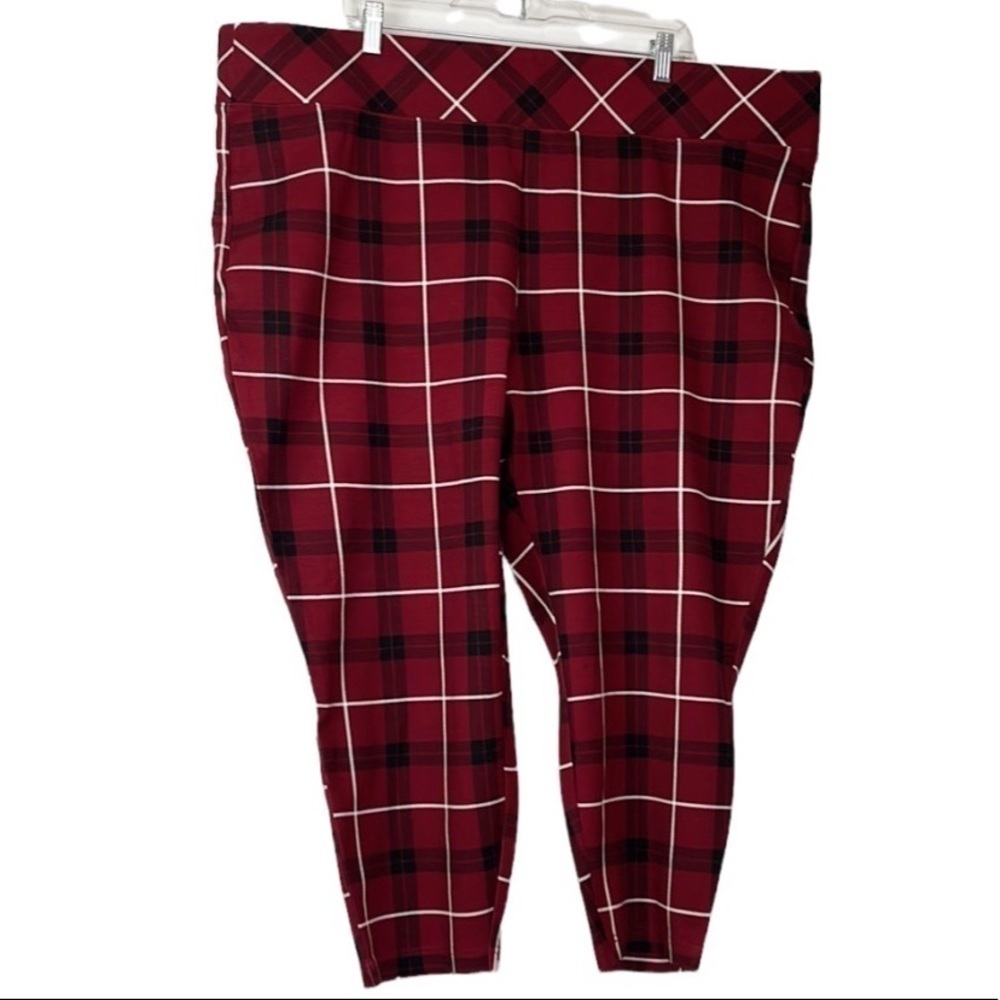 Torrid Pants Women's Plus Size 4S‎ Red Plaid Stretch Career Cropped Inseam: 22"
